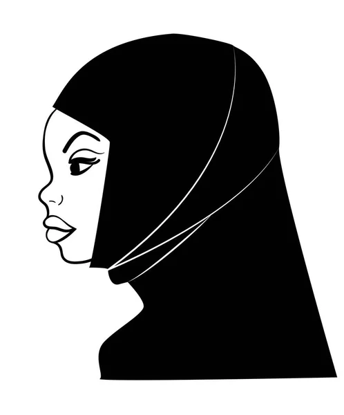 Imagen de una mujer árabe musulmana simpática de perfil en hiyab negro. Adecuado para icono de avatar — Vector de stock