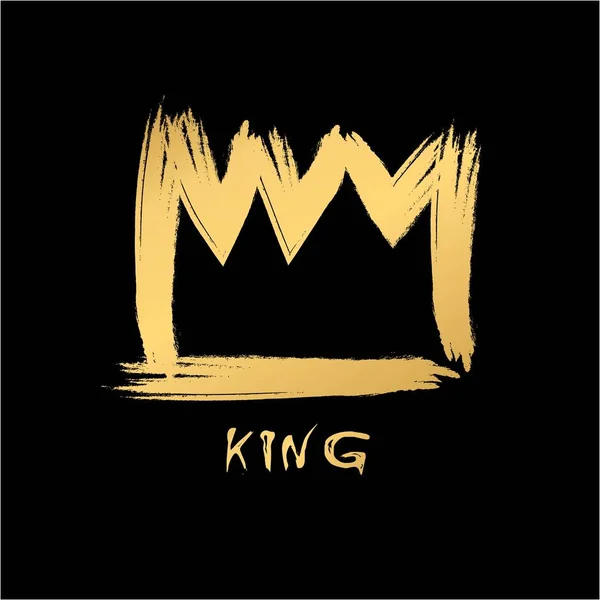 Pintado con una corona de pincel del rey en oro estilo grunge sobre una capa negra aislada — Vector de stock