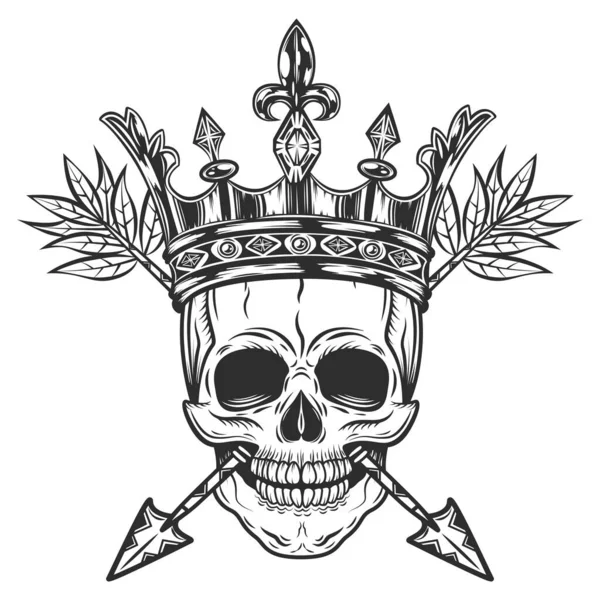 Totenkopf Mit Krone Und Pfeilen Prince Mit Corona Monochromen Stil — Stockvektor