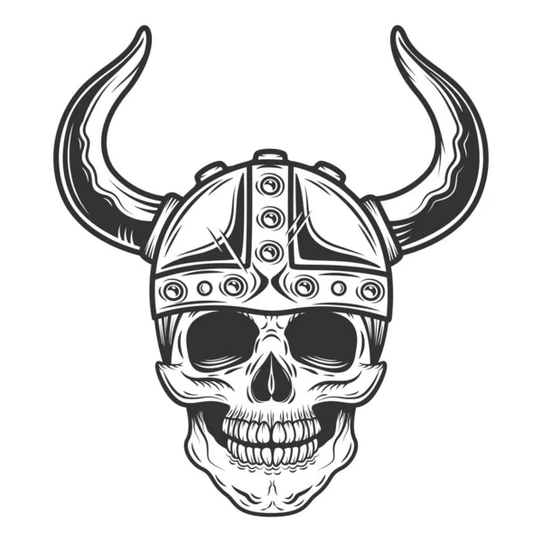 Ročník Lebka Viking Helmě Monochromatickém Stylu Izolované Ilustrace — Stockový vektor