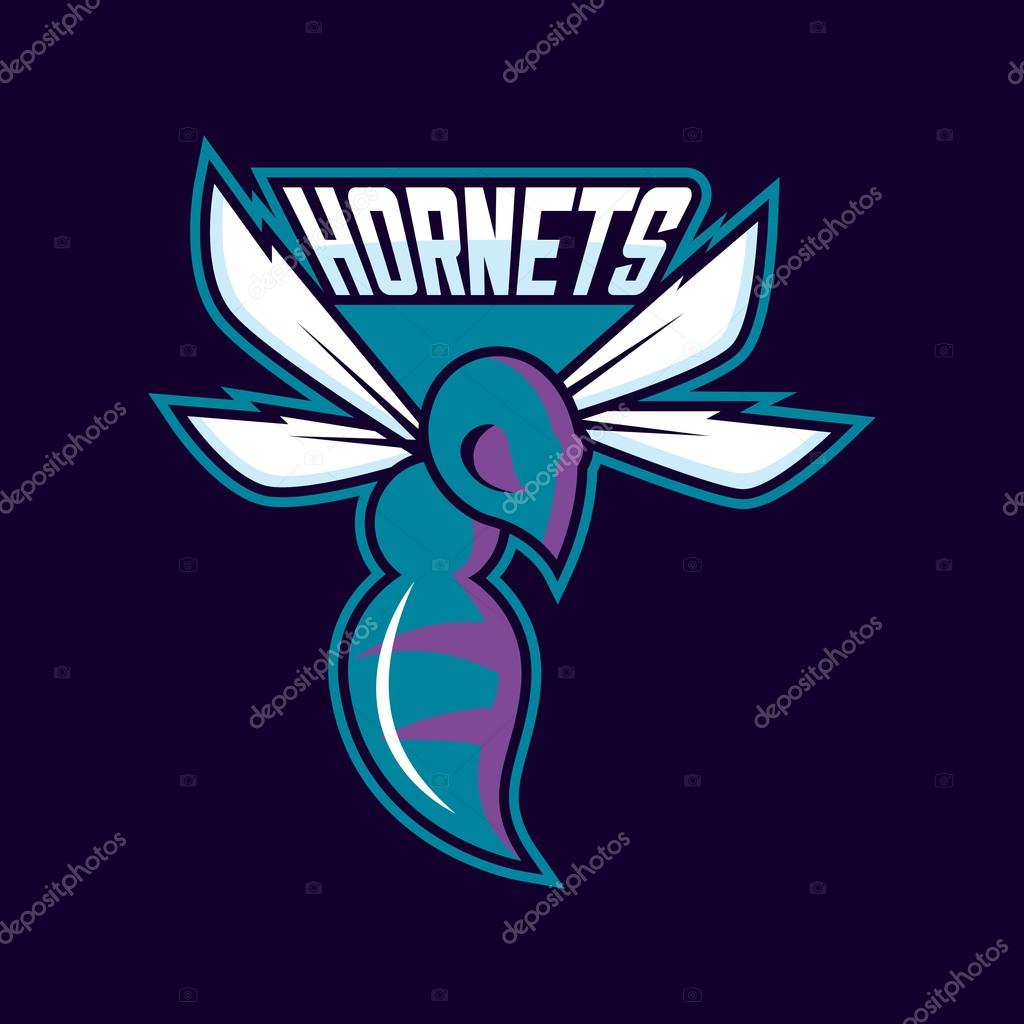 Modern professional logo for sport team. Hornet mascot. Hornets, vector symbol on a dark background
