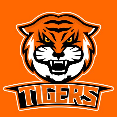 Modern profesyonel logo spor takımı için. Kaplan maskotu. Kaplanlar, karanlık bir arka plan vektör sembolü.