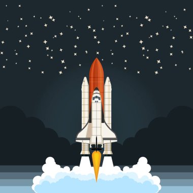 Mekik fırlatması. Uzay ve uzay arka plan. İş için proje şablonu