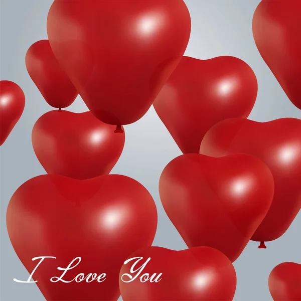 Realistische hart verjaardagsballons vliegen. partij en vieringen. Ruimte voor bericht. Geïsoleerd op een lichte achtergrond. Ik hou van jou. Happy Valentines Day — Stockvector