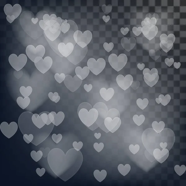 Vektor Liebe abstrakten Hintergrund. glänzende Herzen bokeh Licht Valentinstag auf Transparenzgitter — Stockvektor