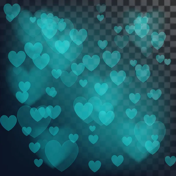 Векторная любовь абстрактный фон. Блестящие сердца боке свет День Святого Валентина на сетке прозрачности — стоковый вектор
