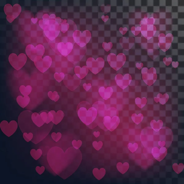 Векторная любовь абстрактный фон. Блестящие сердца боке свет День Святого Валентина на сетке прозрачности — стоковый вектор