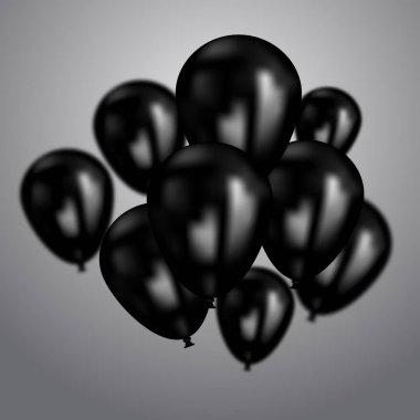 Gerçekçi siyah doğum günü parti veya kutlamalar için uçan balonlar. İleti için alan. Açık renkli izole.