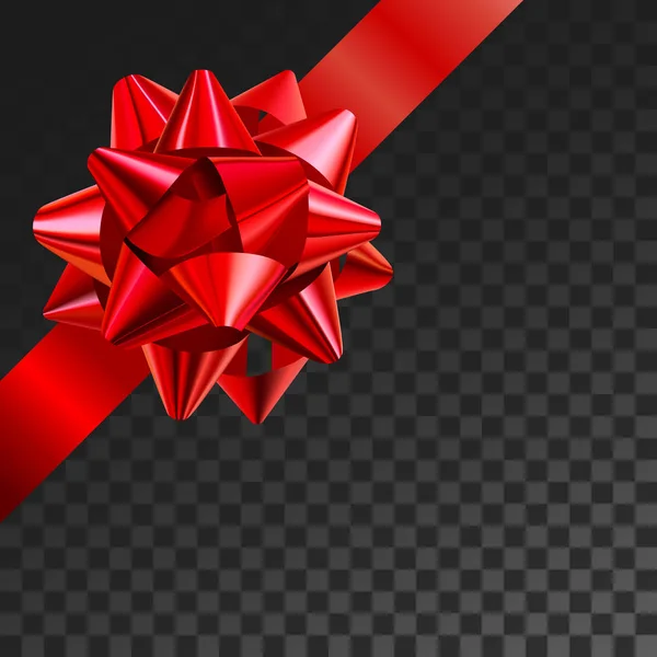 Regalo arco ilustración vectorial realista en rejilla de transparencia. Cinta roja presente caja decoración. Superior para cumpleaños, diseño de celebración de Navidad . — Vector de stock