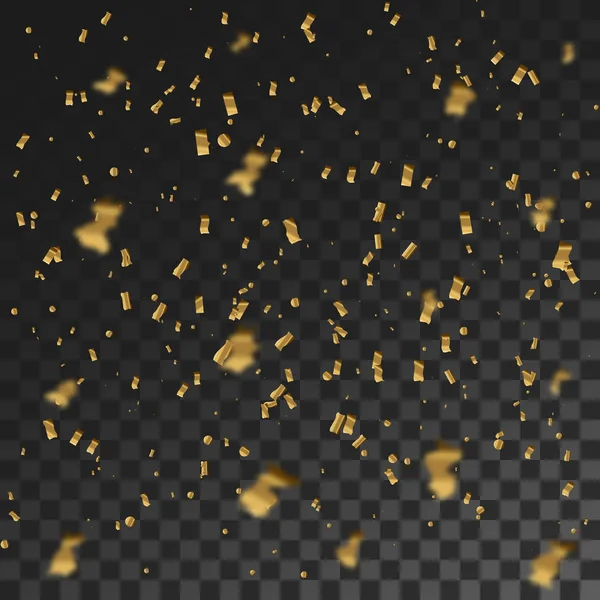 Feestelijke vectorillustratie van dalende glanzende geïsoleerde op transparante achtergrond. Gouden Confetti Glitters. Decoratieve klatergoud. — Stockvector