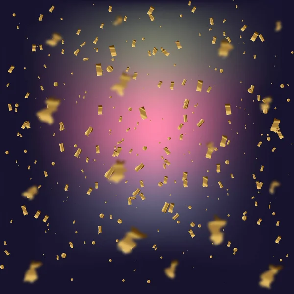 Ilustração festiva vetorial de elementos brilhantes caindo isolados em fundo escuro. Golden Confetti Glitters. ouropel decorativo . — Vetor de Stock