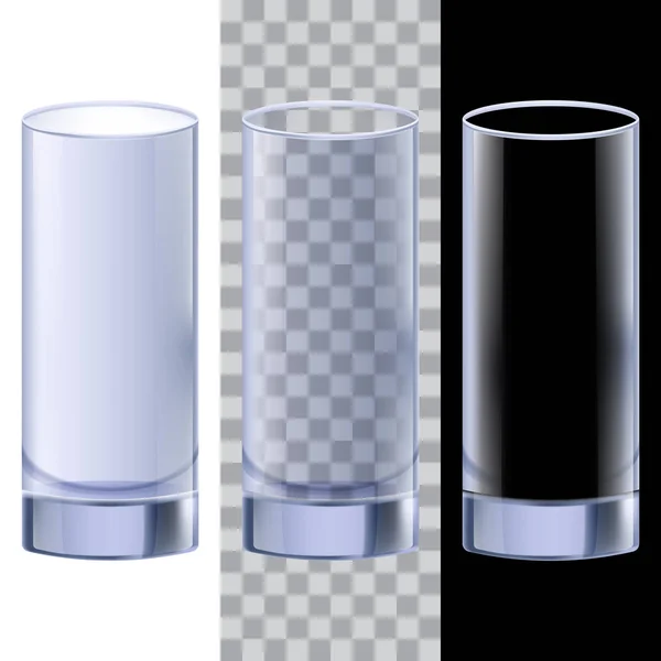 Elegante transparant glas voor water, melk, SAP, cocktail. Objecten kunnen worden geplaatst op een achtergrond. Vector designelementen. — Stockvector