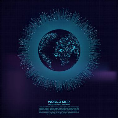 Poligonal Dünya Haritası. Nokta ve çizgi kompozisyon. Genel ağ bağlantısı kıta ve gezegen, vektör çizim.