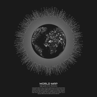 Poligonal Dünya Haritası. Nokta ve çizgi kompozisyon. Genel ağ bağlantısı kıta ve gezegen, vektör çizim.