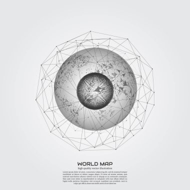 Poligonal Dünya Haritası. Nokta ve çizgi kompozisyon. Genel ağ bağlantısı kıta ve gezegen, vektör çizim.