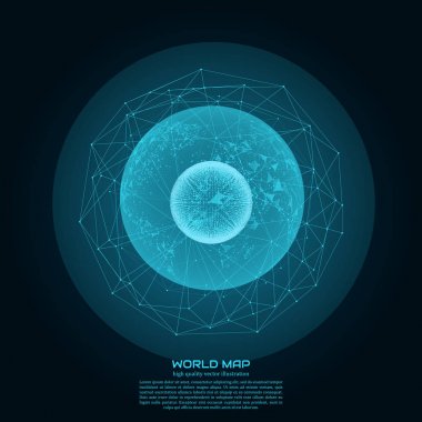 Poligonal Dünya Haritası. Nokta ve çizgi kompozisyon. Genel ağ bağlantısı kıta ve gezegen, vektör çizim.