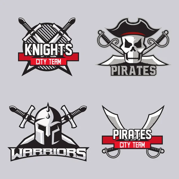Modern profesyonel logo spor takımı için kümesi. Korsanlar, savaşçılar, Şövalyeler maskotu. Karanlık bir arka plan vektör sembolü.