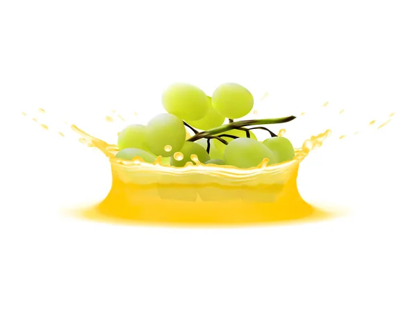 Realistiska skvätt juice med kvist av druvor. Vektor-ikonen. Mall för din design — Stock vektor