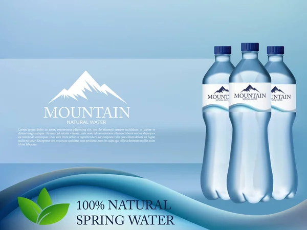 Foto gerçekçi maden suyu plastik şişe reklam düzenlenebilir vektör formatında. 3D çizim