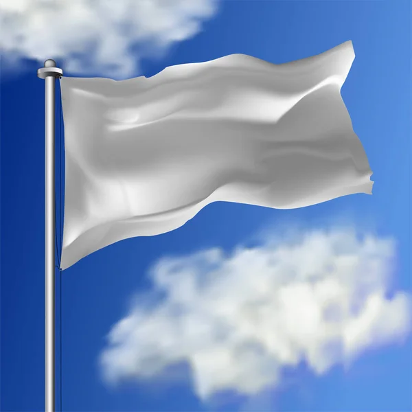 Drapeau ondulé horizontal blanc propre, isolé sur le fond du ciel. Modèle réaliste de drapeau vectoriel. Modèle pour les entreprises . — Image vectorielle