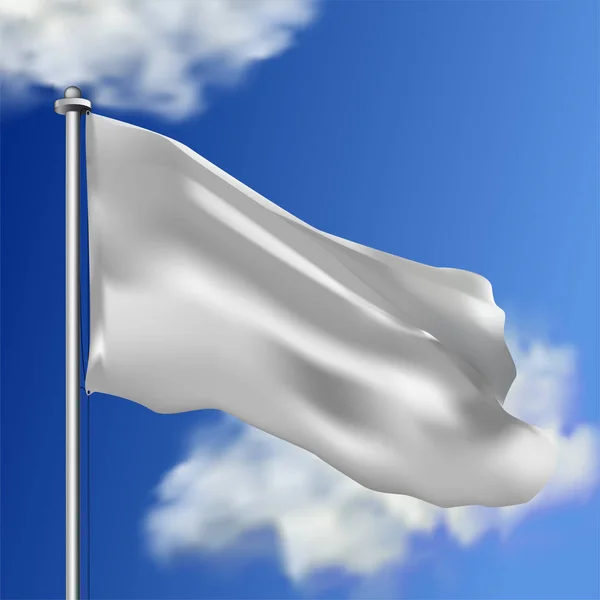 Drapeau ondulé horizontal blanc propre, isolé sur le fond du ciel. Modèle réaliste de drapeau vectoriel. Modèle pour les entreprises . — Image vectorielle