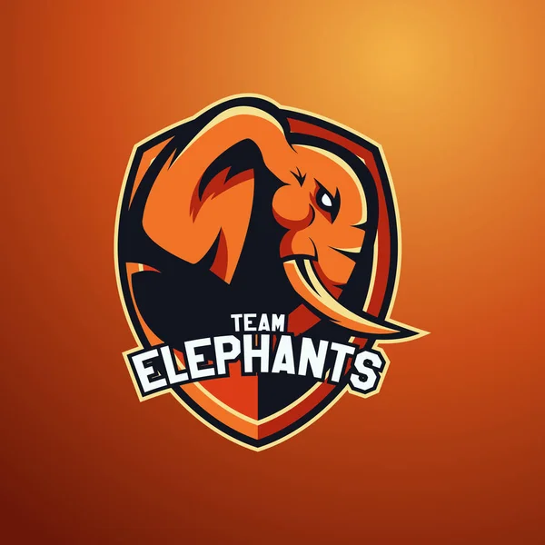 Σύγχρονο επαγγελματικό λογότυπο για ομαδικό άθλημα. Ελέφαντα μασκότ. Ελέφαντες, διάνυσμα σύμβολο σε σκούρο φόντο. — Διανυσματικό Αρχείο