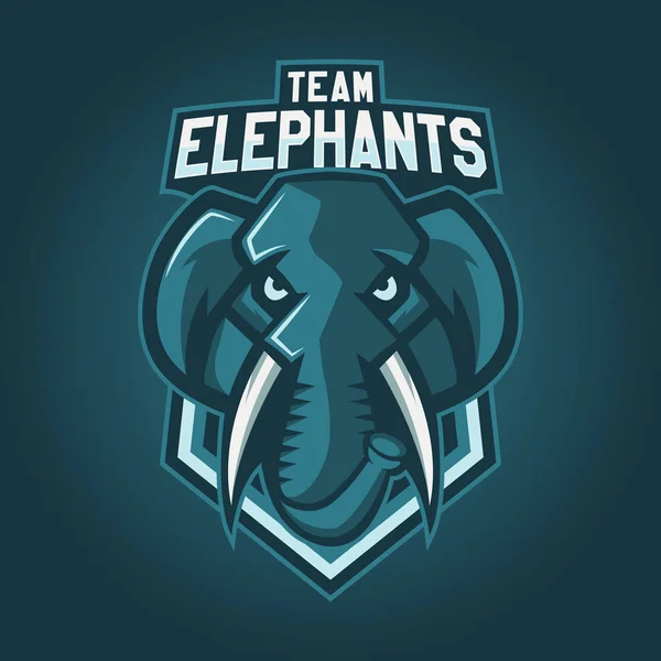 Logo professionnel moderne pour l'équipe sportive. Mascotte d'éléphant. Éléphants, symbole vectoriel sur fond sombre . — Image vectorielle