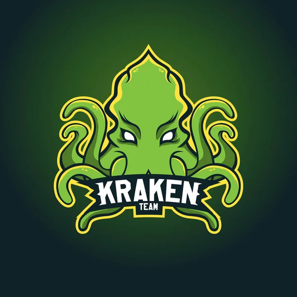 Logo profesional moderno para el equipo deportivo. La mascota de Kraken. Pulpo, símbolo vectorial sobre un fondo oscuro . — Vector de stock
