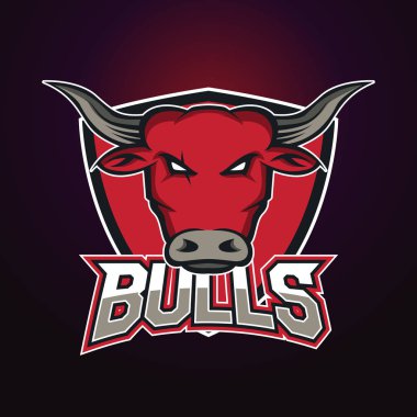 Modern profesyonel logo spor takımı için. Boğa maskotu. Boğa, karanlık bir arka plan vektör sembolü.