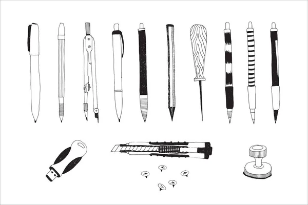 Handgezeichnetes Schreibwarenset — Stockvektor
