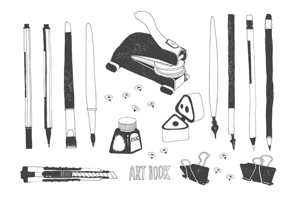 Hand drawn art tools — Stock Vector