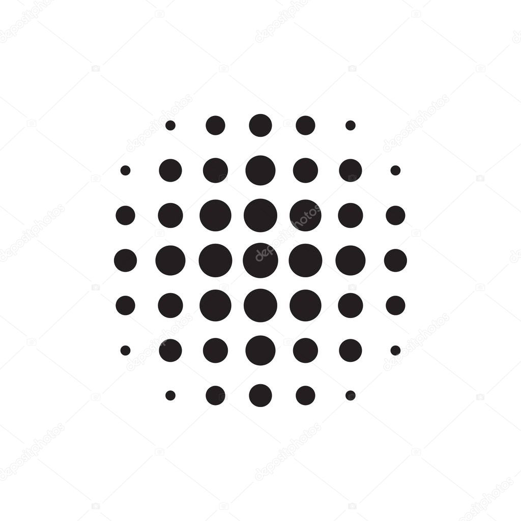 Abstract circular halftone dots form. Digital design. Dotted logo template. Vector illustration.