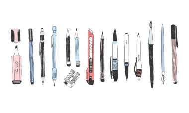 Elle çizilmiş kırtasiye seti