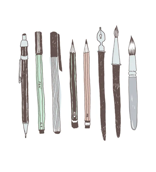Hand drawn art tools and supplies set — Stock Vector