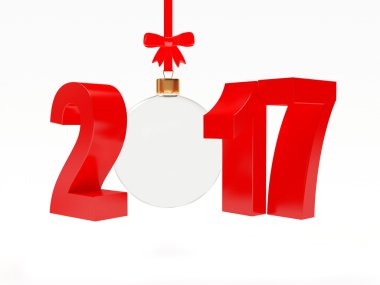 Şerit üzerinde beyaz ile kırmızı 2017 yeni yıl ve cam saydam Noel top 