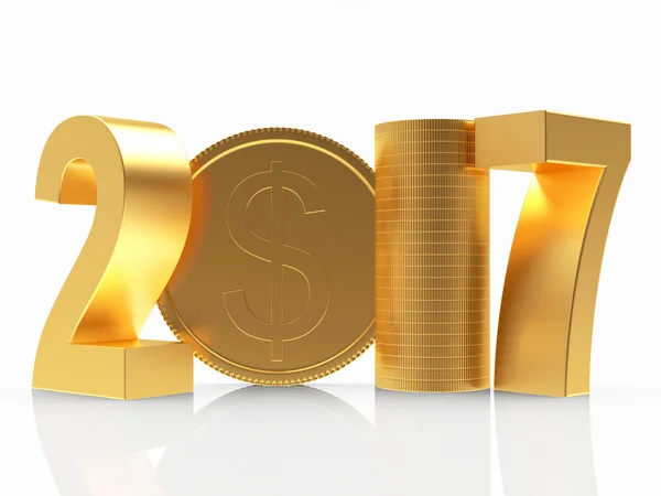 Golden 2017 New Year and coin with dollar sign — Stockfoto