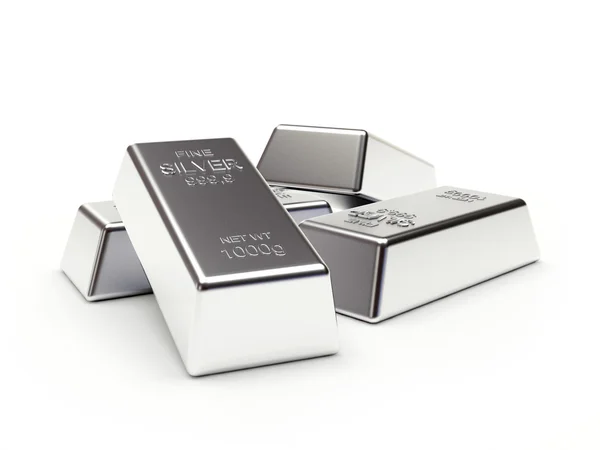 Banking concept. Heap of silver bars on white — Stock fotografie