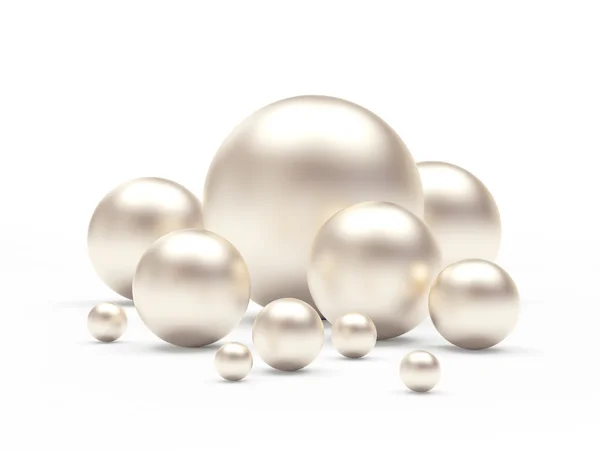 Gruppe weißer Perlen in verschiedenen Größen auf weißem Grund — Stockfoto