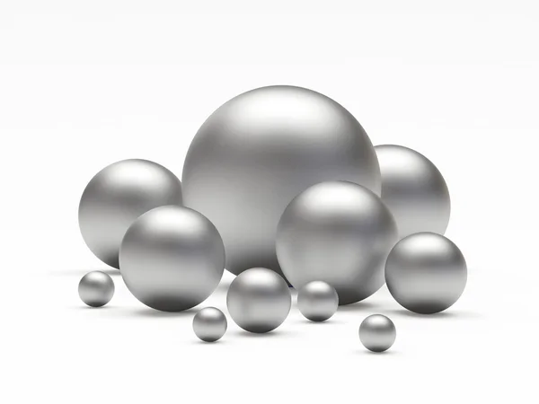 Gruppe von Silberkugeln mit unterschiedlichen Durchmessern. — Stockfoto
