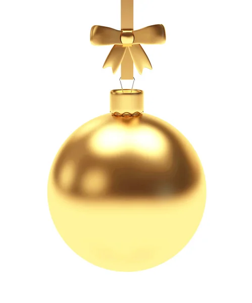 Decoración de Navidad. Bola de Navidad de oro con lazo en blanco —  Fotos de Stock