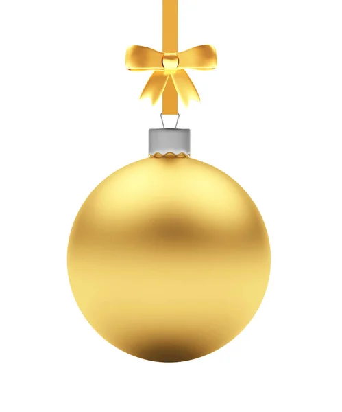 Addobbi natalizi. Pallone di Natale dorato su bianco — Foto Stock