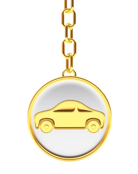 Ikona samochodu na golden okrągły breloczek do kluczy — Zdjęcie stockowe