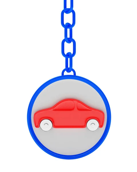 Ícone de carro vermelho no chaveiro redondo azul — Fotografia de Stock