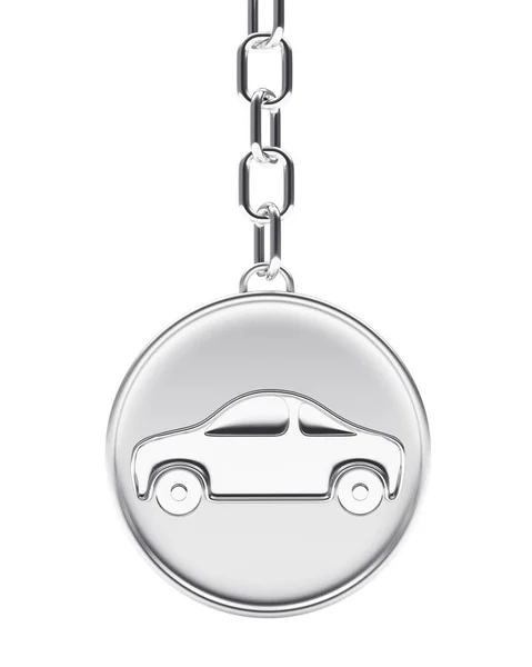 Ikona samochodu na Srebrny brelok okrągły — Zdjęcie stockowe