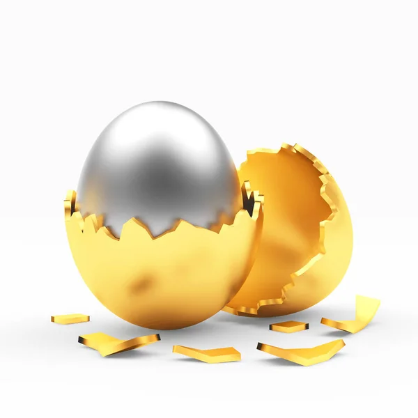 Uovo di Pasqua d'argento in un guscio d'uovo d'oro — Foto Stock
