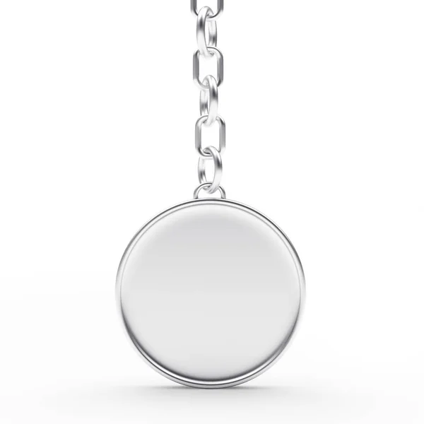 Blanco ronde Zilveren sleutelhanger op wit — Stockfoto