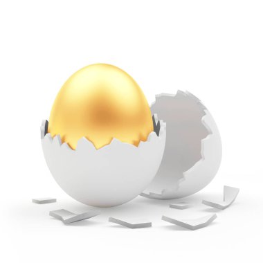 Kırık beyaz yumurta kabuğu'nda altın Paskalya yortusu yumurta 