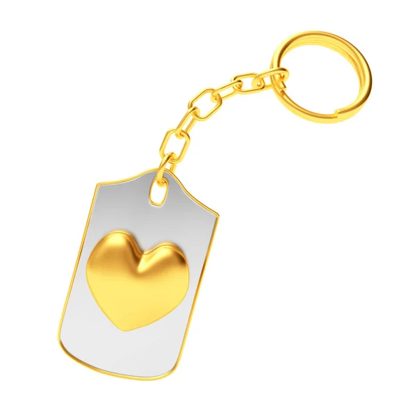 Golden heart icon on silver key chain — Stock Photo, Image