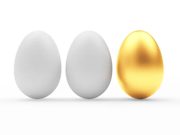 Ovos brancos e um ovo dourado de Páscoa — Fotografia de Stock