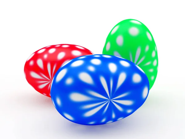 Três coloridos ovos de Páscoa artesanais — Fotografia de Stock